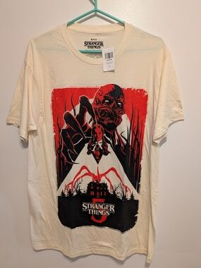 Netflix Stranger Things Cream Tee with Red and Black Graphic